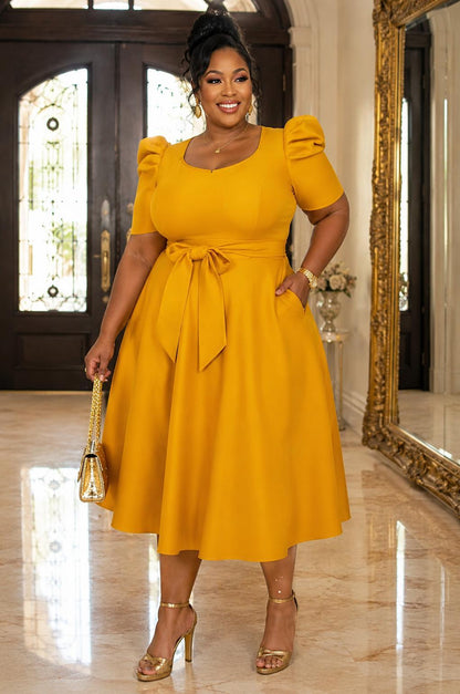 2890 Plus Size short puff sleeves V-Neck