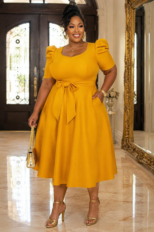 2890 Plus Size short puff sleeves V-Neck