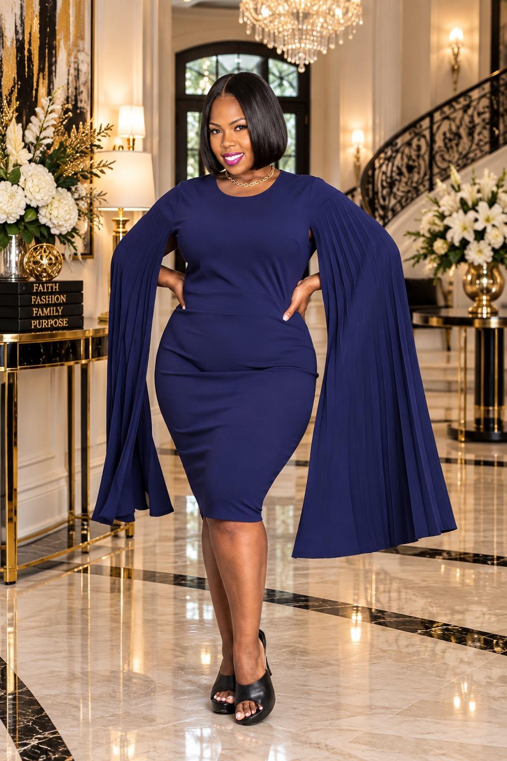 2839 Plus Size Pleated Cape Sleeve