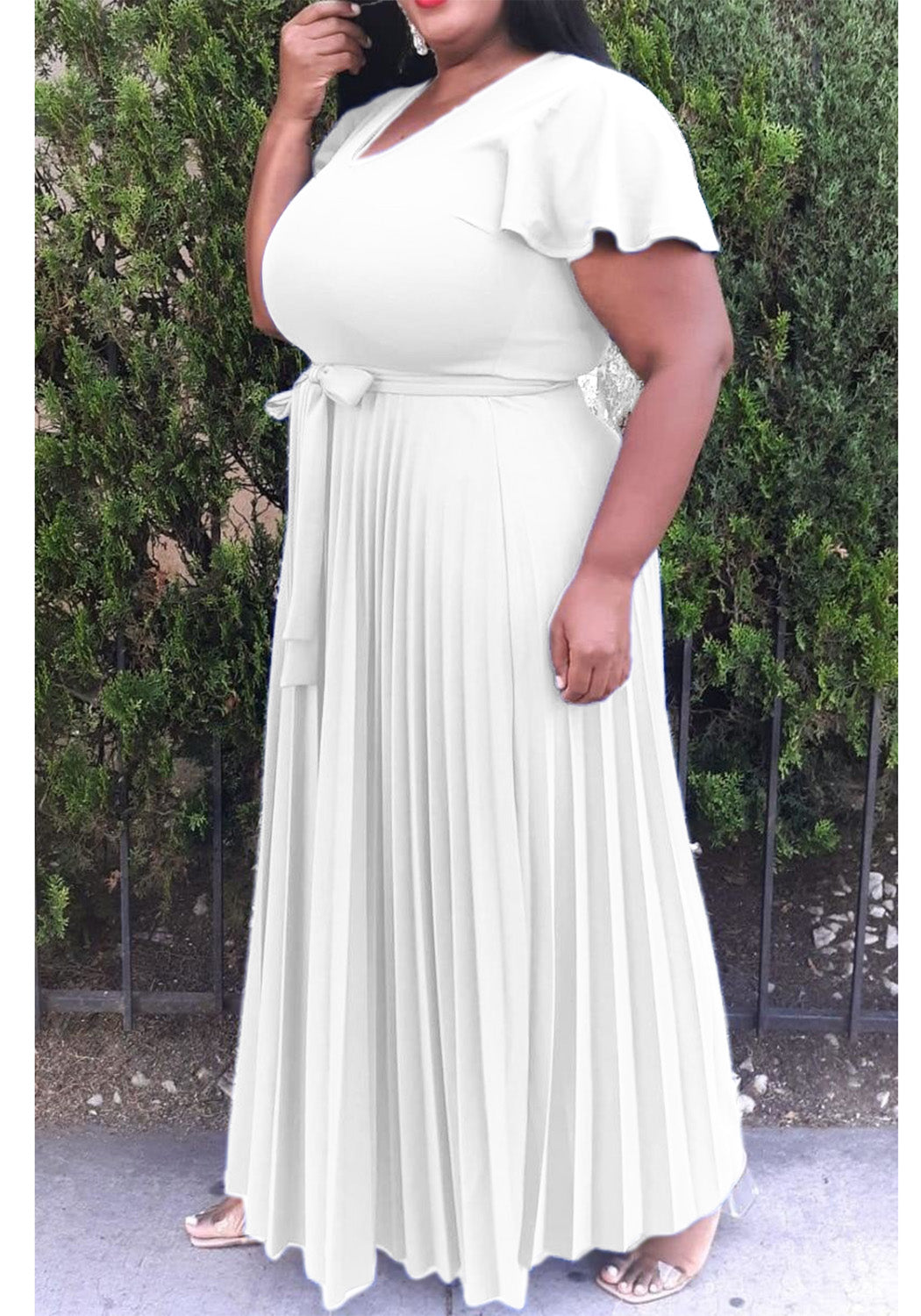 Hi Curvy Plus Size Women Pleated Flare Maxi Dress Made in USA